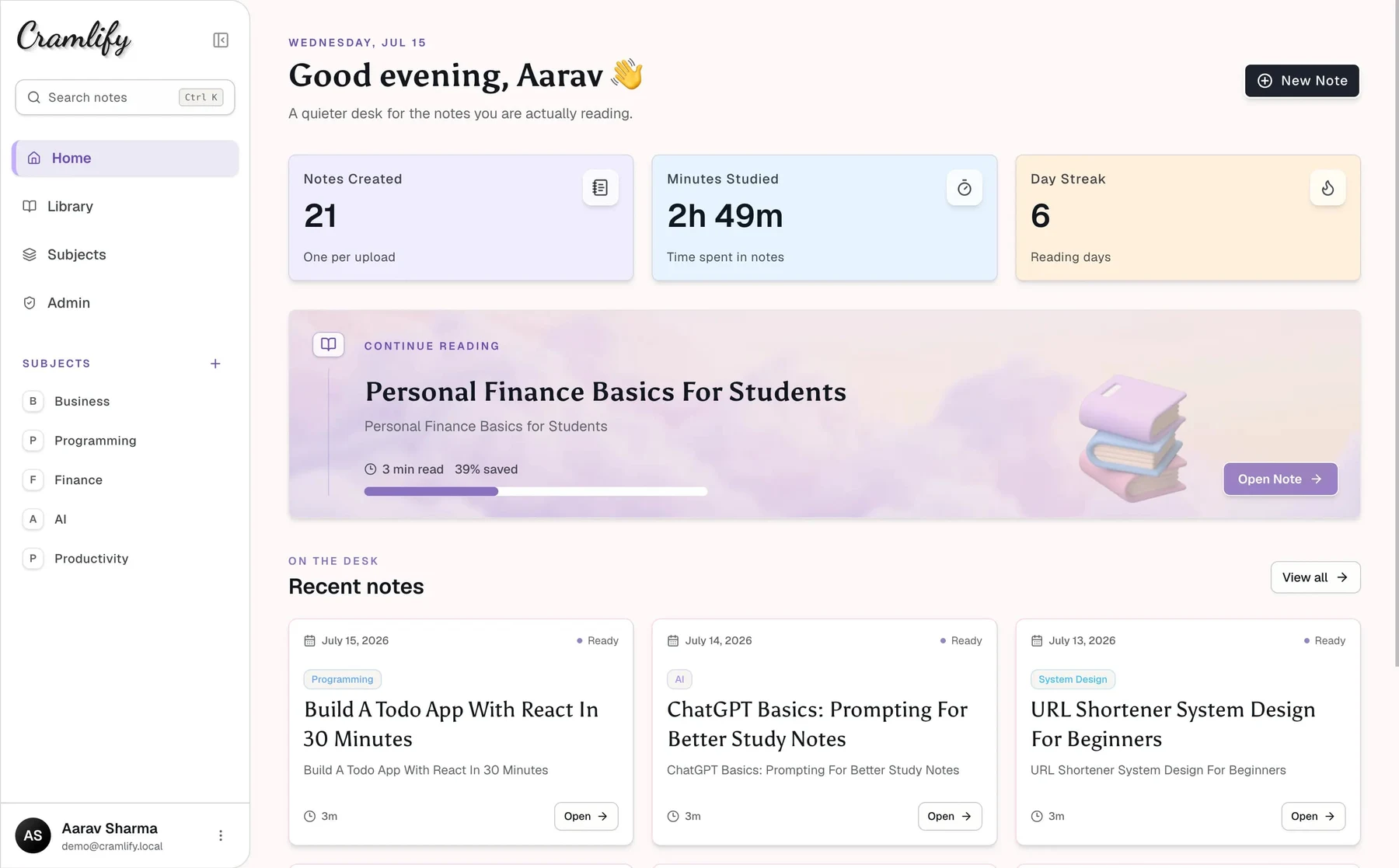 Cramlify study dashboard public preview